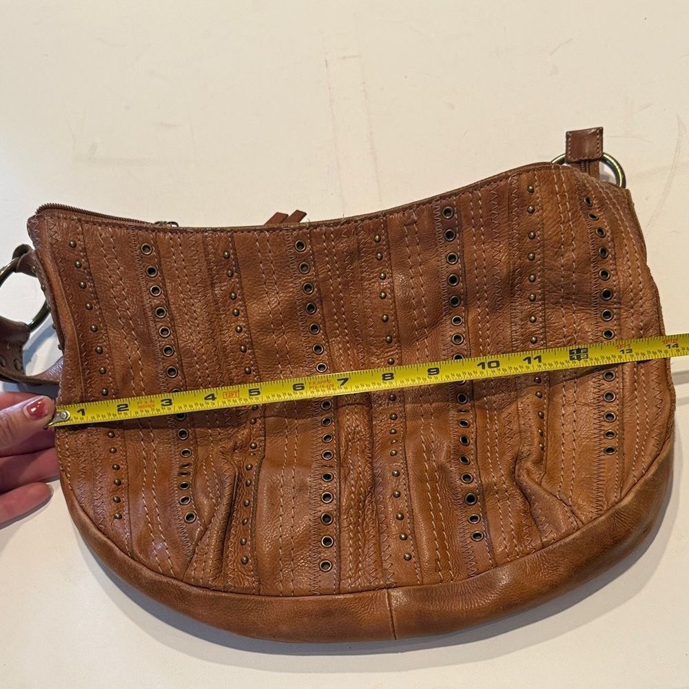 Fossil Tan Leather Hobo Bag with Eyelet Design - Picture 5 of 7